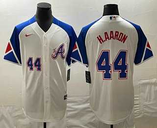 Mens Atlanta Braves #44 Hank Aaron Number White 2023 City Connect Cool Base Stitched Jersey->atlanta braves->MLB Jersey